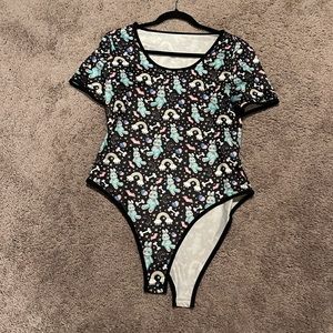 Large short sleeve body suit slick material